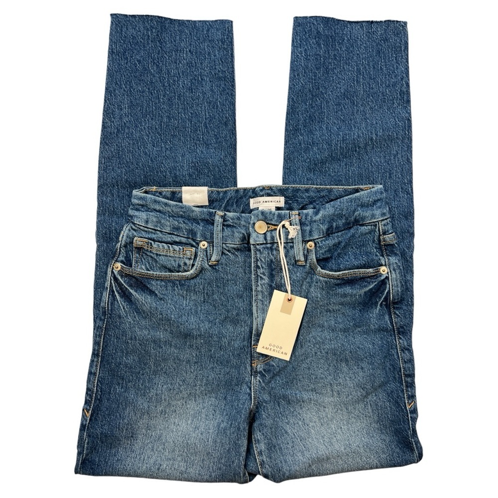 GOOD AMERICAN WOMAN’S GOOD CLASSIC RAW HEM HIGH RISE NWT BLUE JEAN SZ 26 - Picture 3 of 9